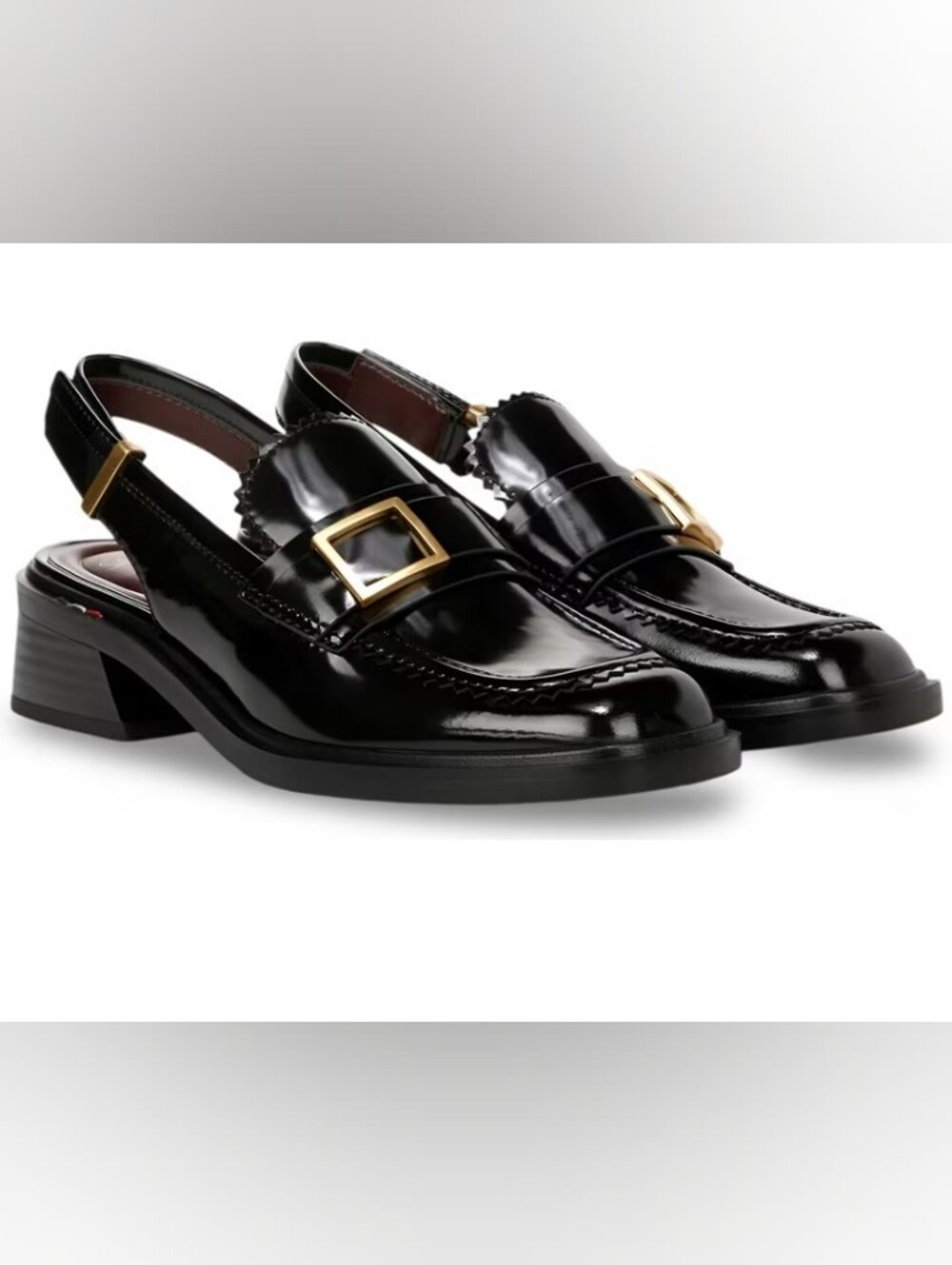 Franco Sarto Black Patent Slingback Loafers with Gold Buckle Accent Size 6.5